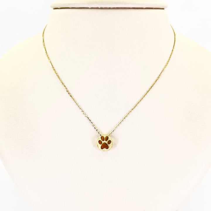 14K Yellow Gold Paw Print Circle Pendant Necklace