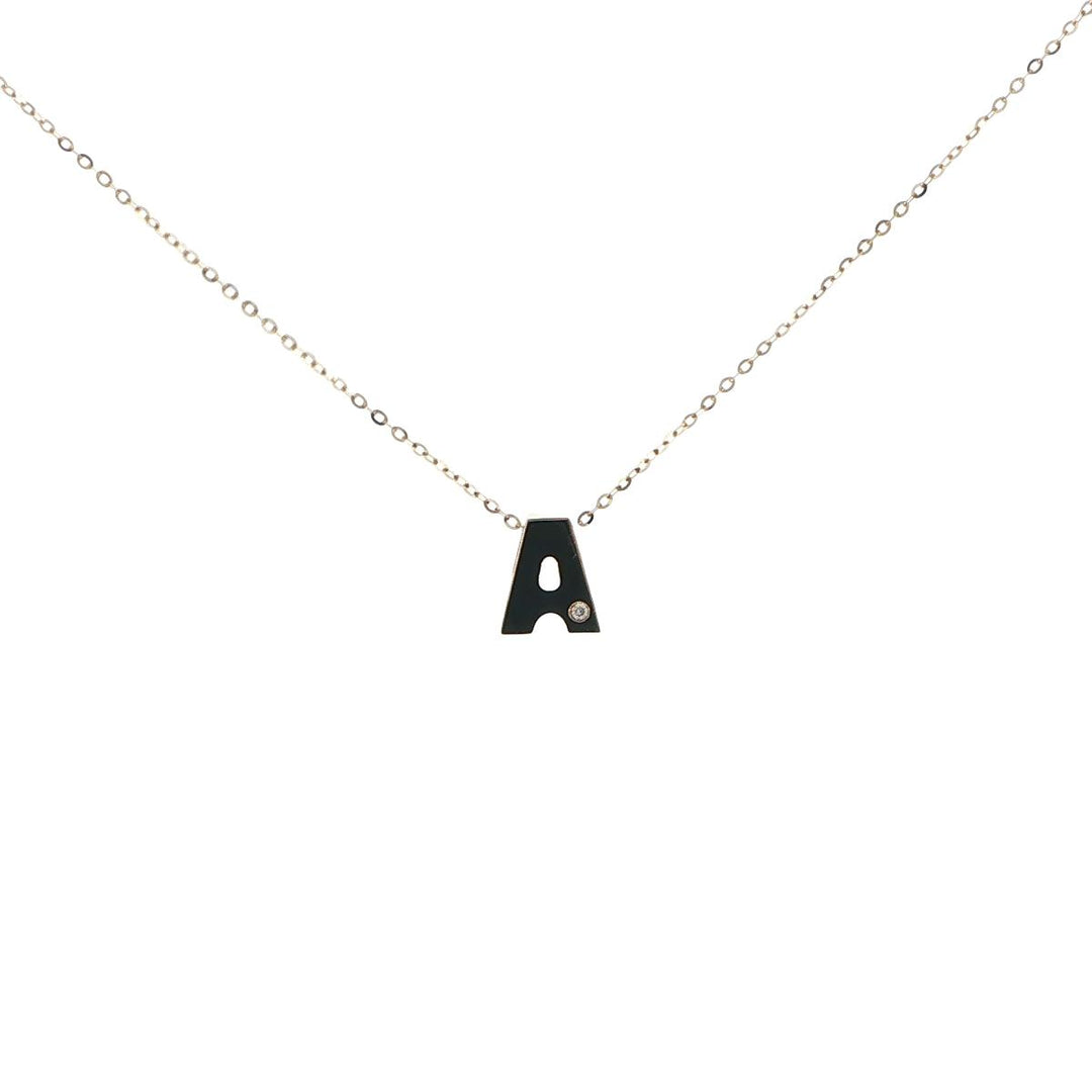 14K Yellow Gold Diamond Letter A Initial Necklace