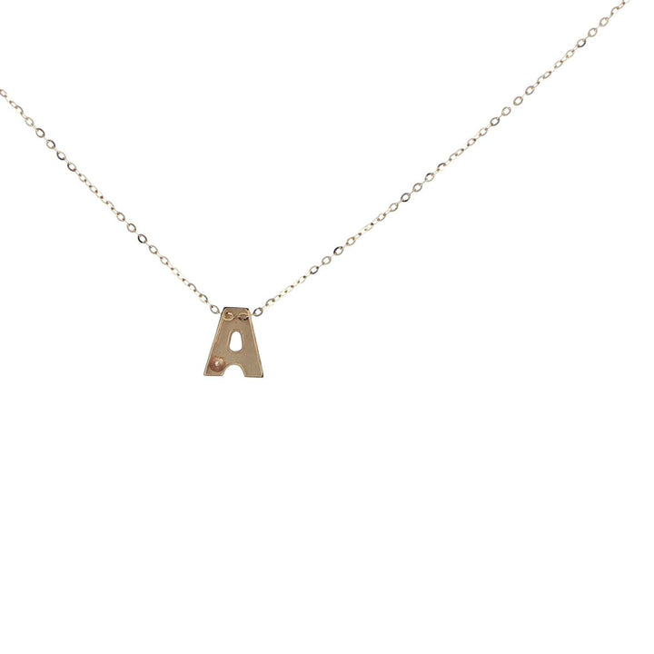 14K Yellow Gold Diamond Letter A Initial Necklace
