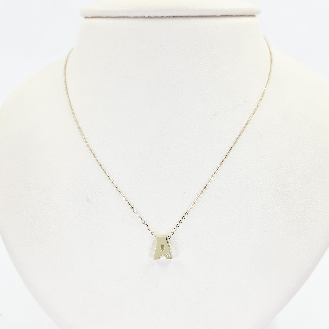 14K Yellow Gold Diamond Letter A Initial Necklace