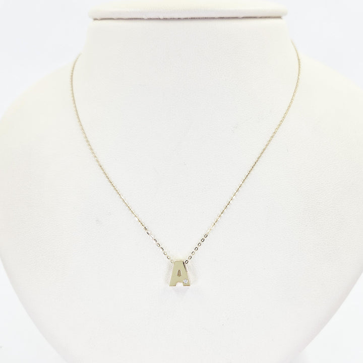 14K Yellow Gold Diamond Letter A Initial Necklace