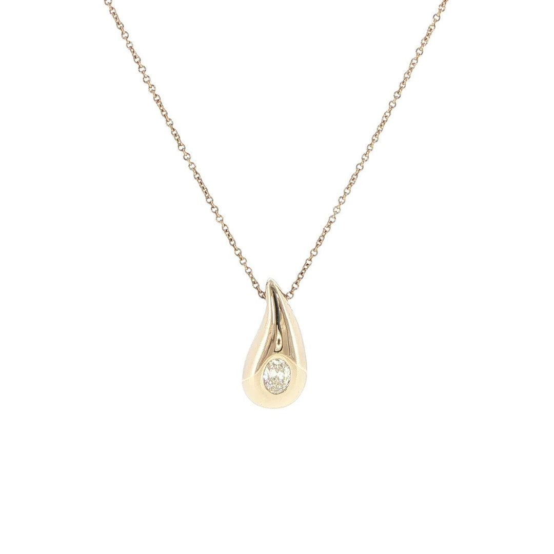 14K Yellow Gold Oval Diamond Teardrop Necklace