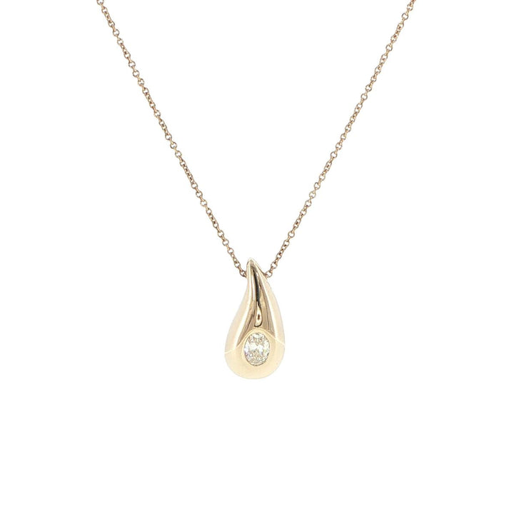14K Yellow Gold Oval Diamond Teardrop Necklace