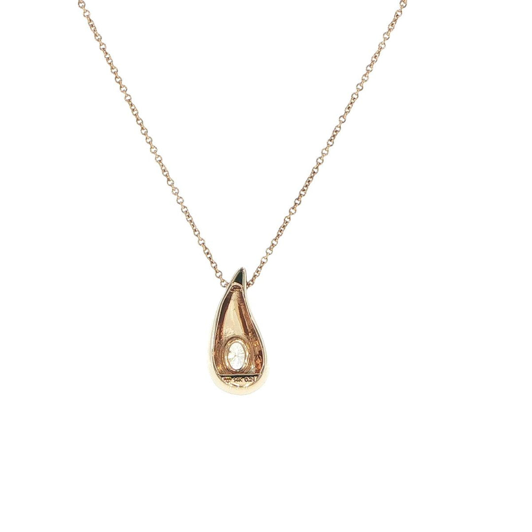 14K Yellow Gold Oval Diamond Teardrop Necklace