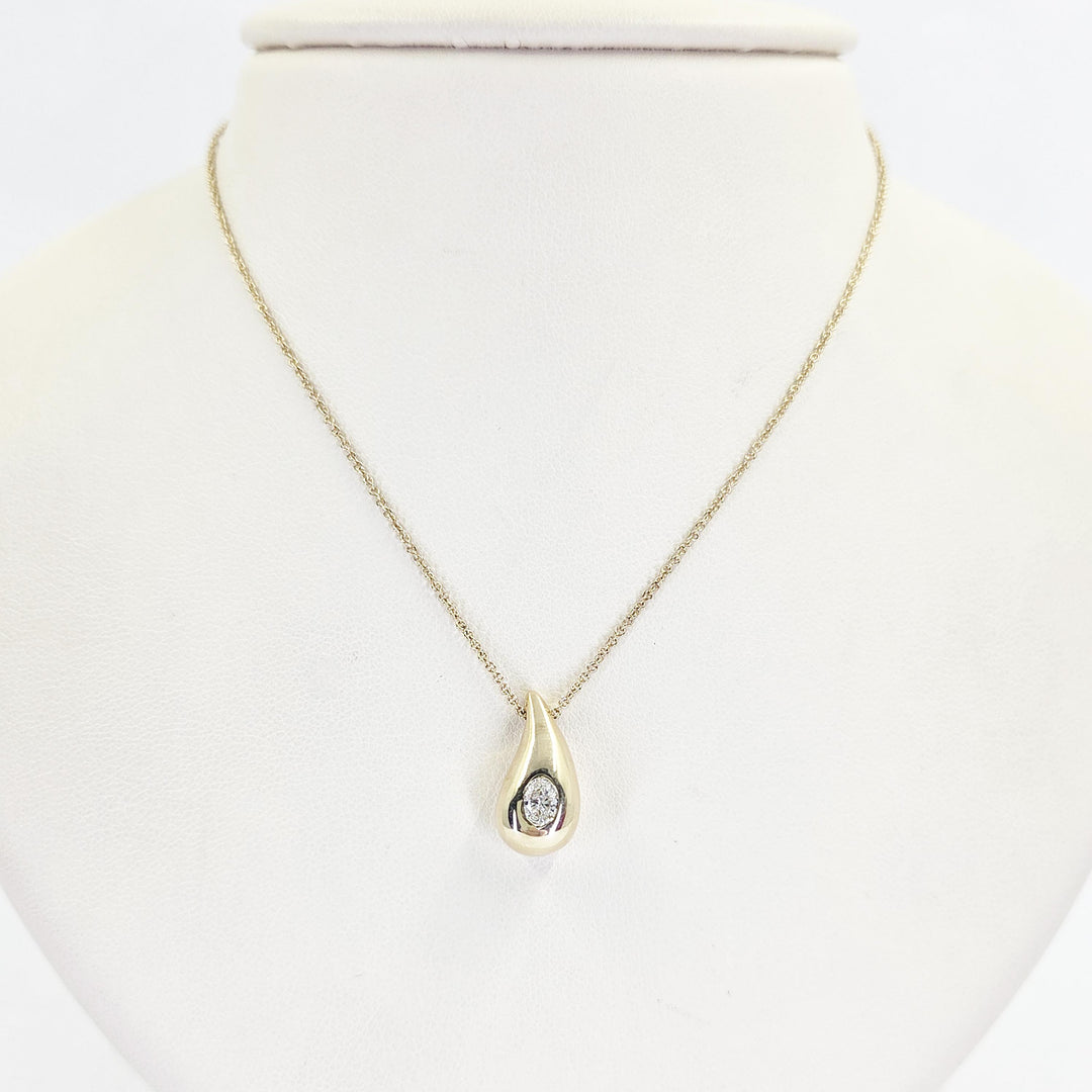 14K Yellow Gold Oval Diamond Teardrop Necklace