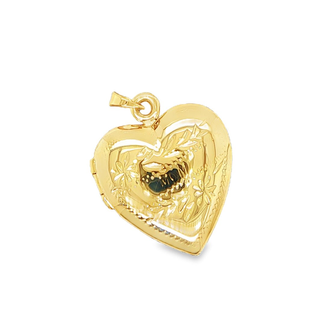 14K Yellow Gold Engraved Heart Locket