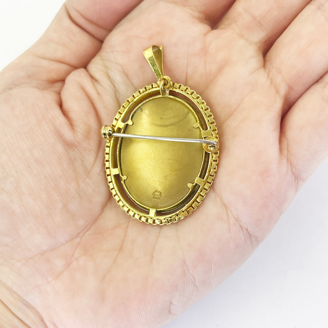 Corletto 18K Yellow Gold Hand Painted Portrait Pendant Brooch