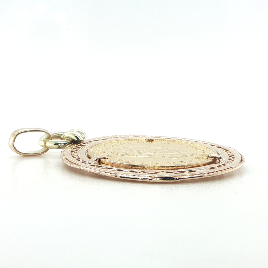 1916 Cuban 10 Peso Coin Pendant in 18K Yellow Gold Frame