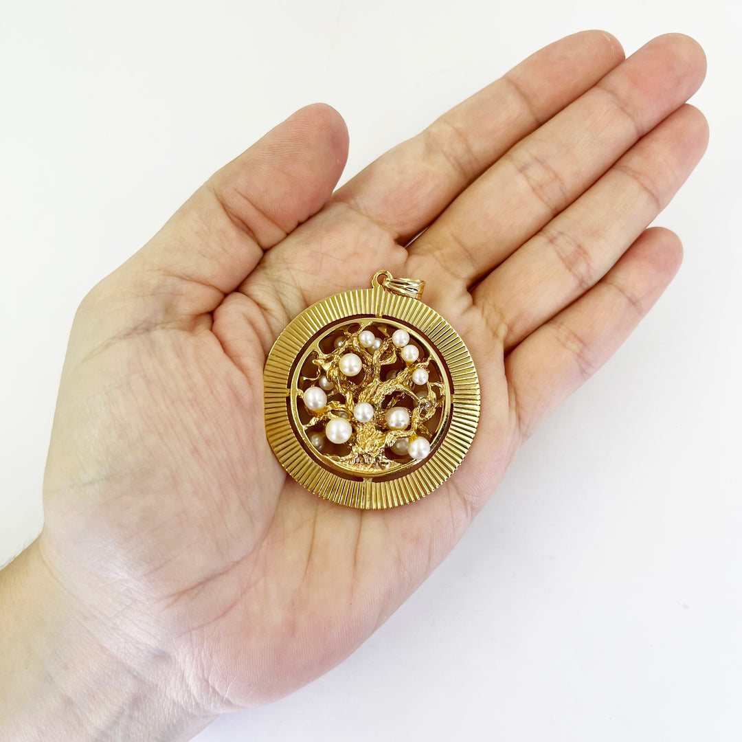 14K Yellow Gold Tree of Life Pearl Pendant