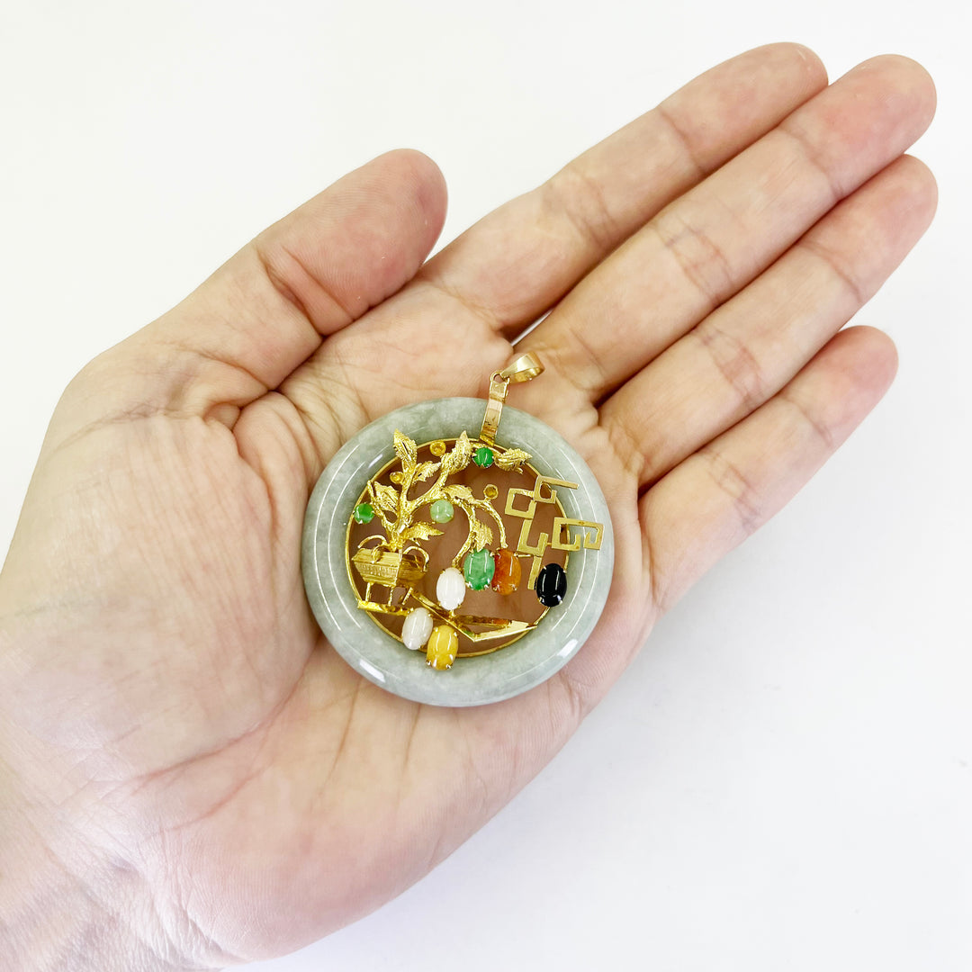 14K Yellow Gold Jade Tree of Life Pendant