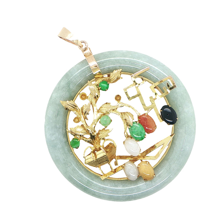 14K Yellow Gold Jade Tree of Life Pendant