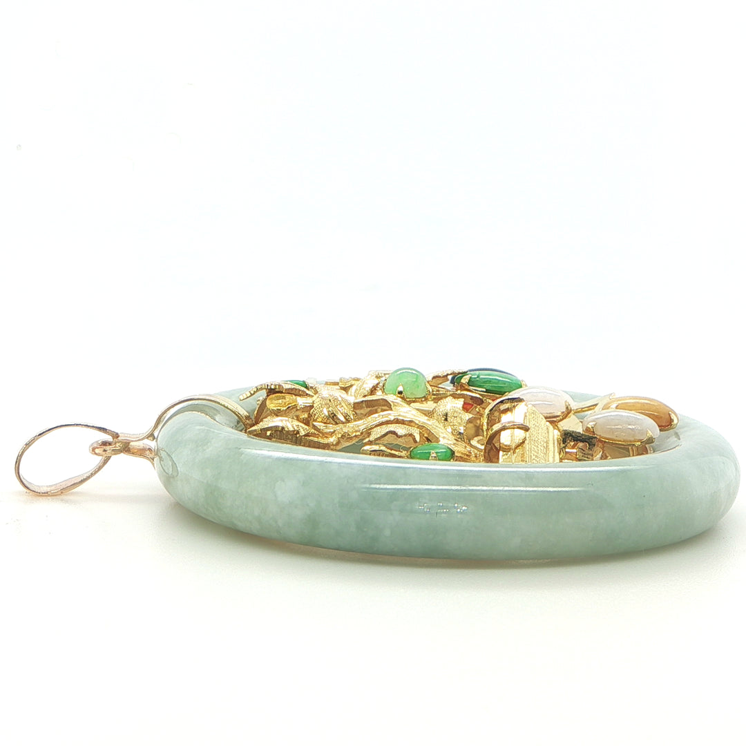 14K Yellow Gold Jade Tree of Life Pendant
