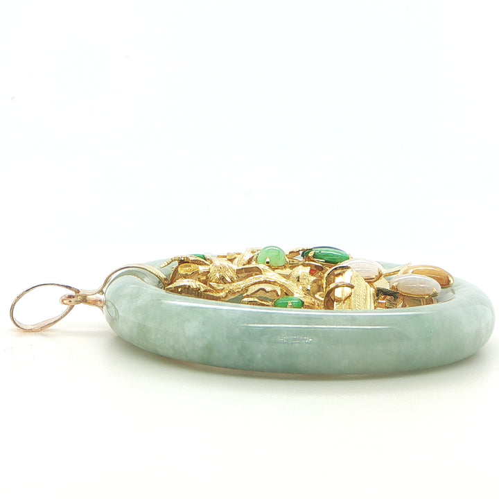 14K Yellow Gold Jade Tree of Life Pendant