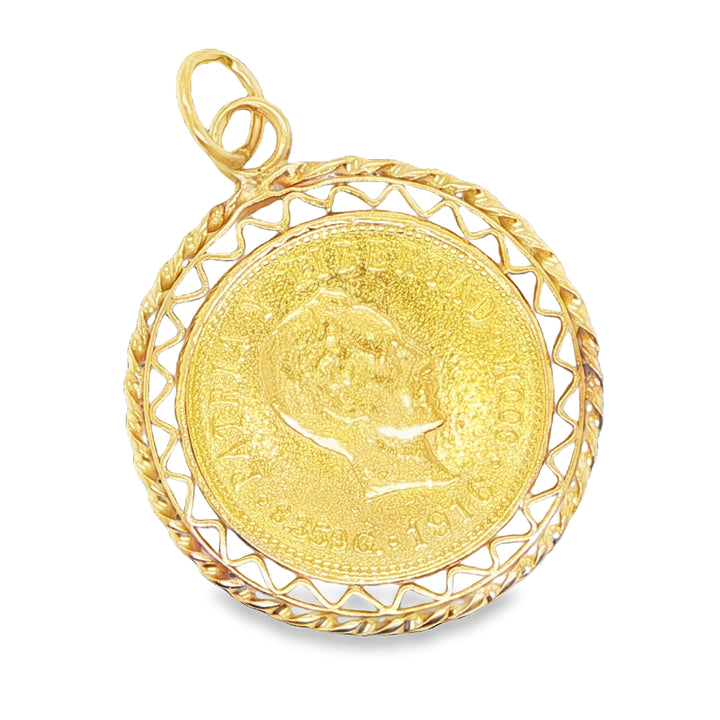 22K Cuban 5 Peso 1916 Coin Pendant in 18K Gold Setting