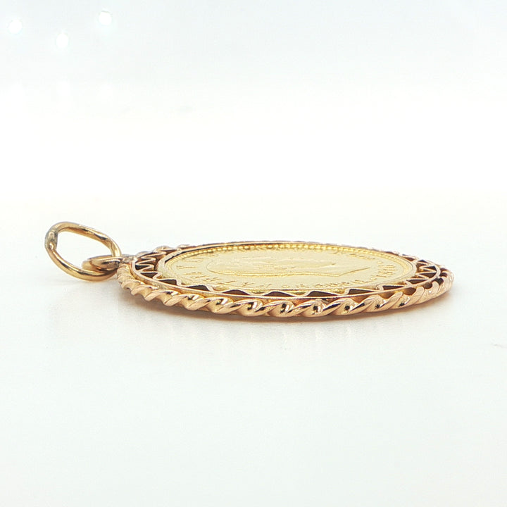 22K Cuban 5 Peso 1916 Coin Pendant in 18K Gold Setting
