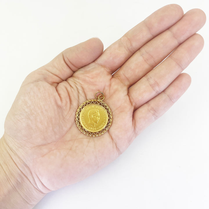 22K Cuban 5 Peso 1916 Coin Pendant in 18K Gold Setting