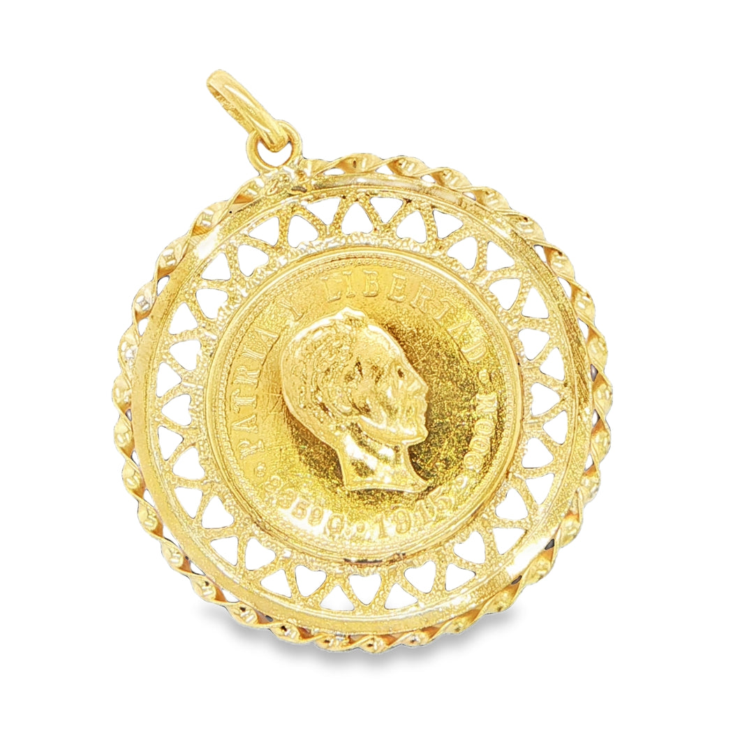 1915 Cuban 5 Peso Coin Pendant in 18K Yellow Gold Frame