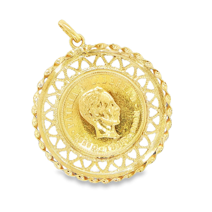 1915 Cuban 5 Peso Coin Pendant in 18K Yellow Gold Frame