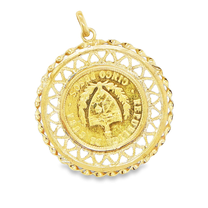 1915 Cuban 5 Peso Coin Pendant in 18K Yellow Gold Frame