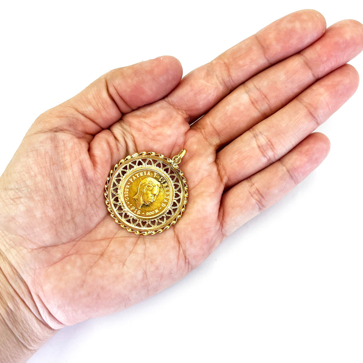 1915 Cuban 5 Peso Coin Pendant in 18K Yellow Gold Frame