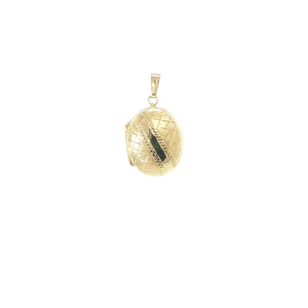 14K Yellow Gold Textured Oval Locket Pendant 22mm