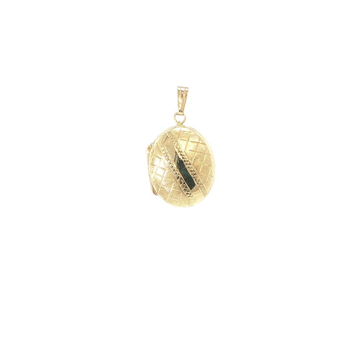 14K Yellow Gold Textured Oval Locket Pendant 22mm