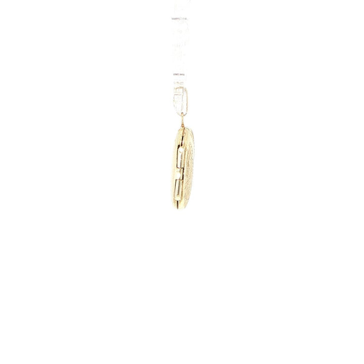 14K Yellow Gold Textured Oval Locket Pendant 22mm