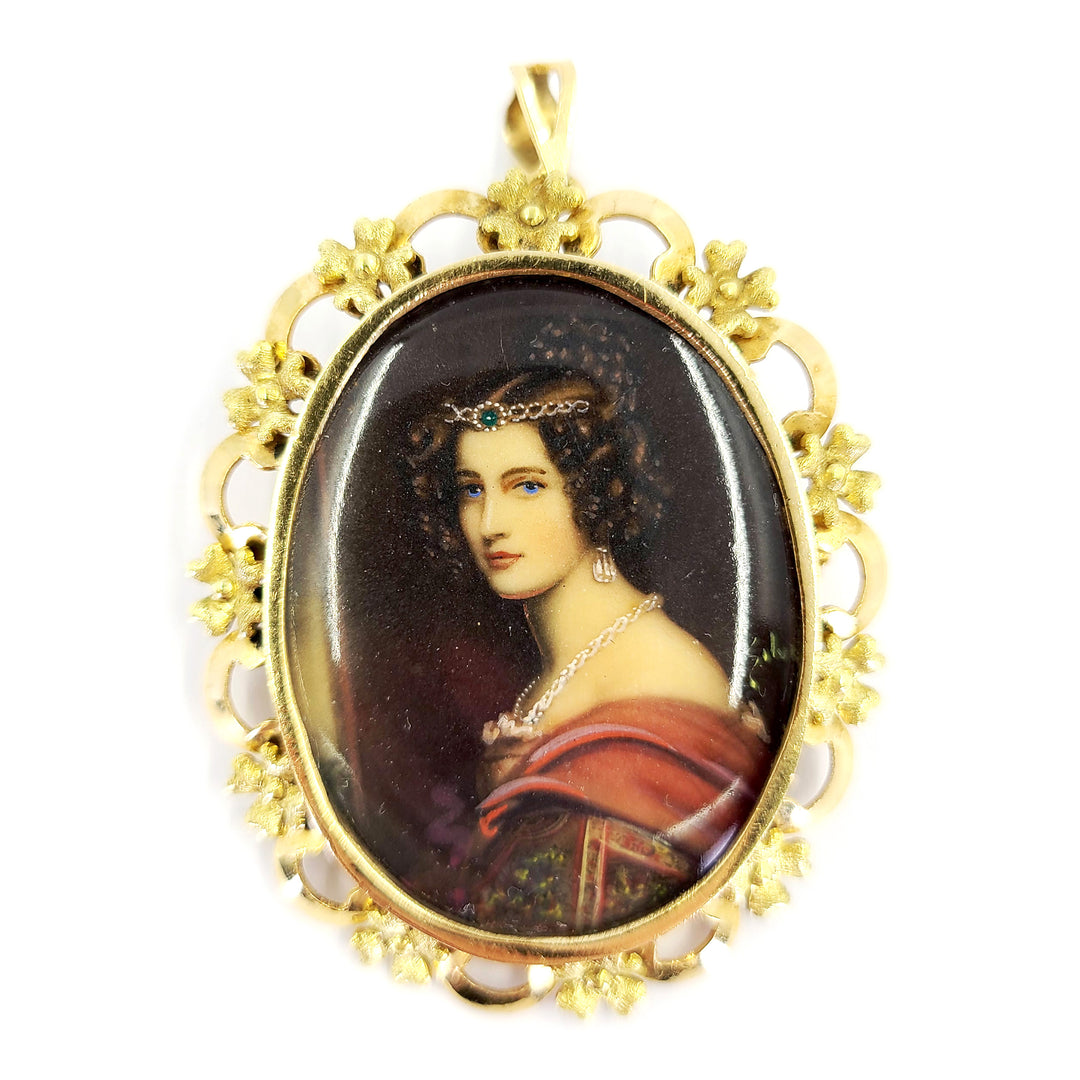 Painted Portrait Pendant or Pin