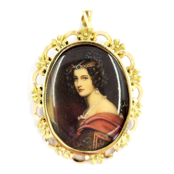 Painted Portrait Pendant or Pin