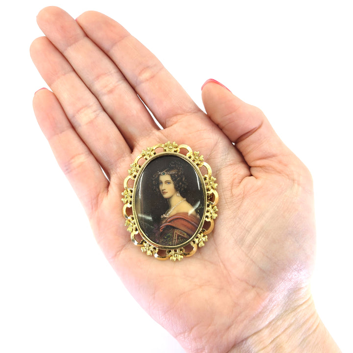 Painted Portrait Pendant or Pin