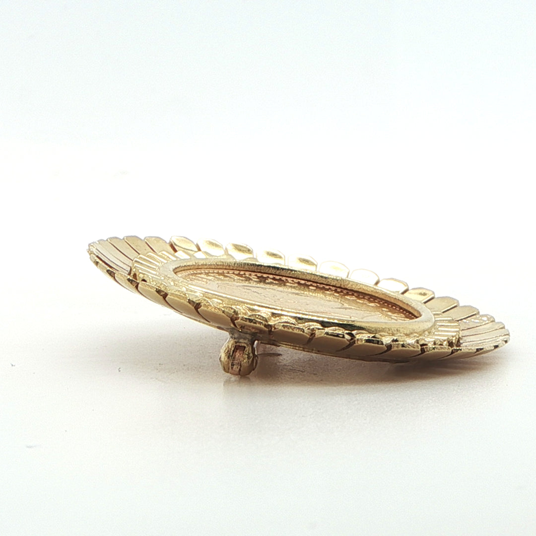 22K Cuban 5 Peso Coin Pin Brooch in 18K Yellow Gold Setting