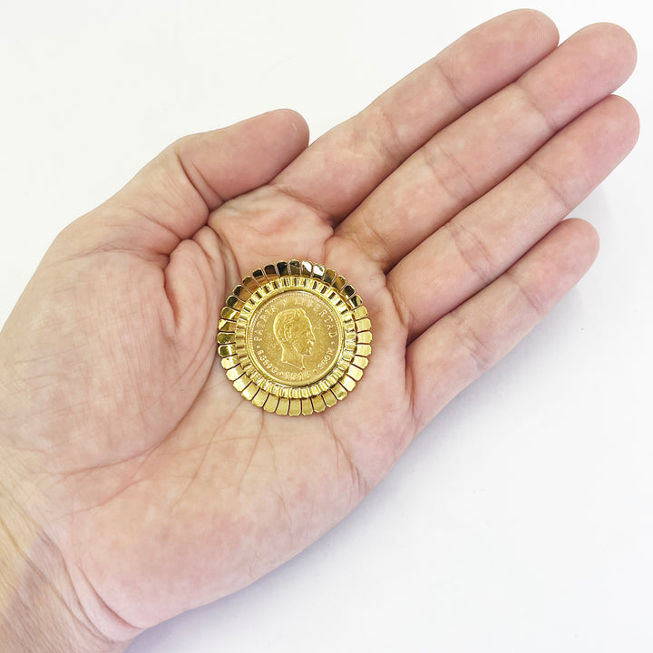 22K Cuban 5 Peso Coin Pin Brooch in 18K Yellow Gold Setting