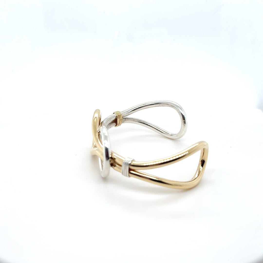 14K Gold & Sterling Silver High Polish Knot Cuff Bracelet