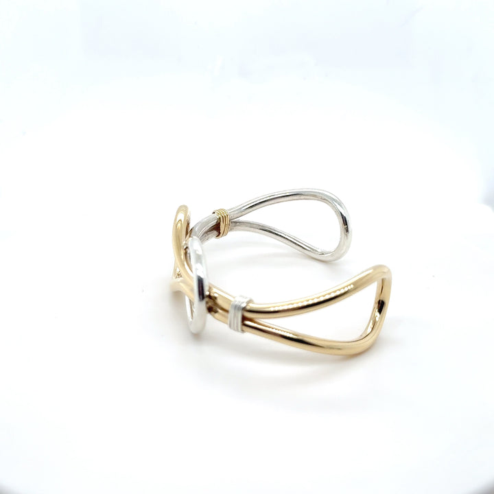 14K Gold & Sterling Silver High Polish Knot Cuff Bracelet