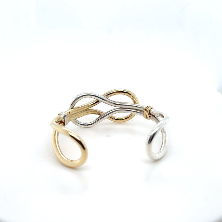 14K Gold & Sterling Silver High Polish Knot Cuff Bracelet