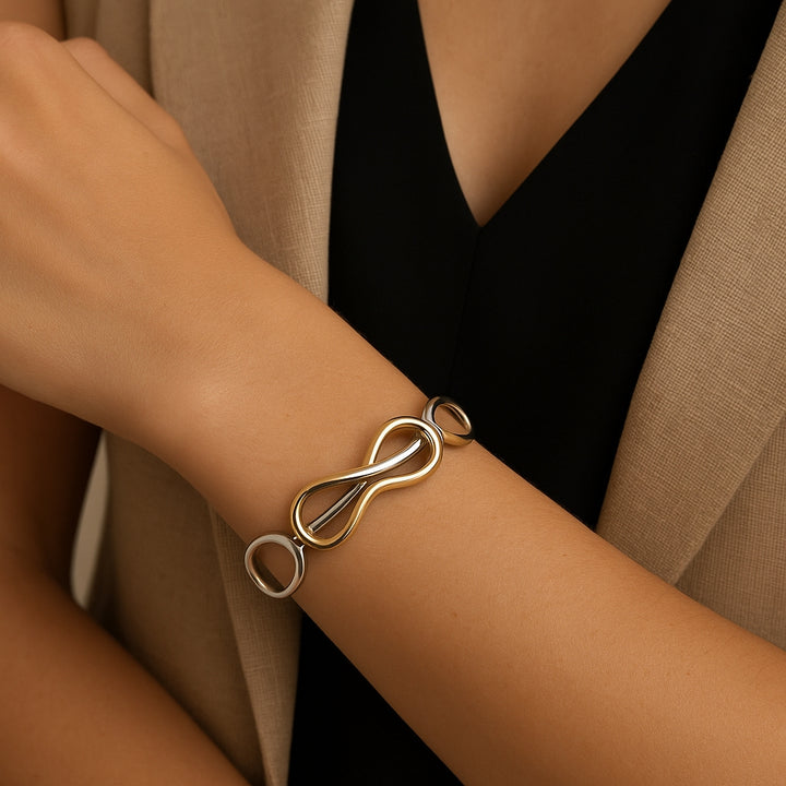 14K Gold & Sterling Silver High Polish Knot Cuff Bracelet