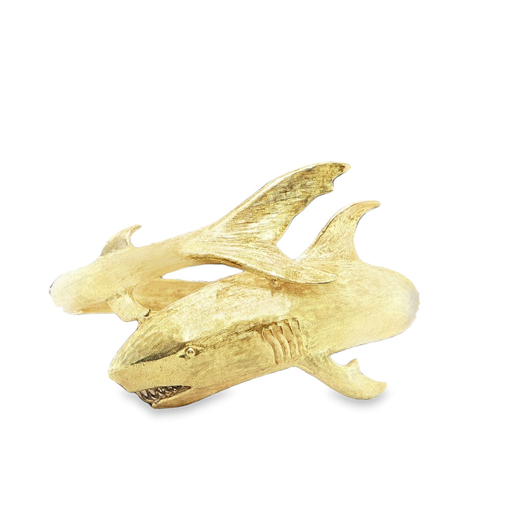 18K Yellow Gold Shark Bangle - Brush Finish