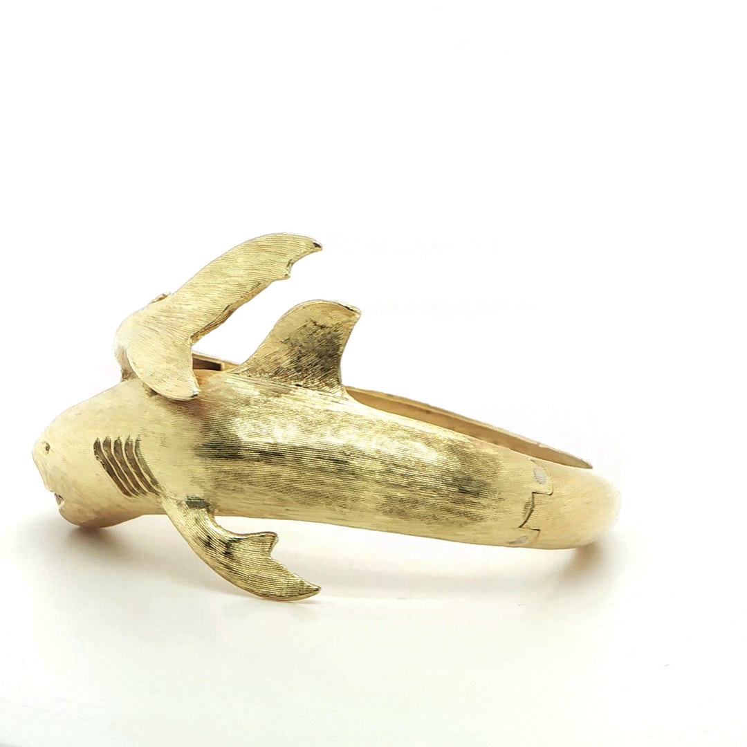 18K Yellow Gold Shark Bangle - Brush Finish
