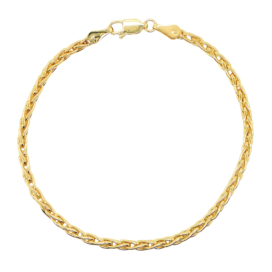 14K Yellow Gold Wheat Chain Bracelet 2.6mm