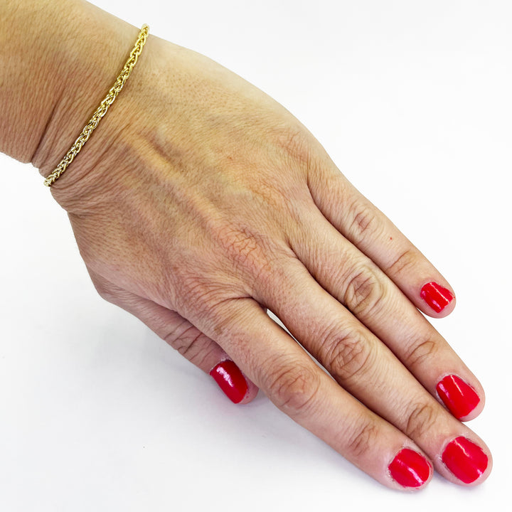 14K Yellow Gold Wheat Chain Bracelet 2.6mm