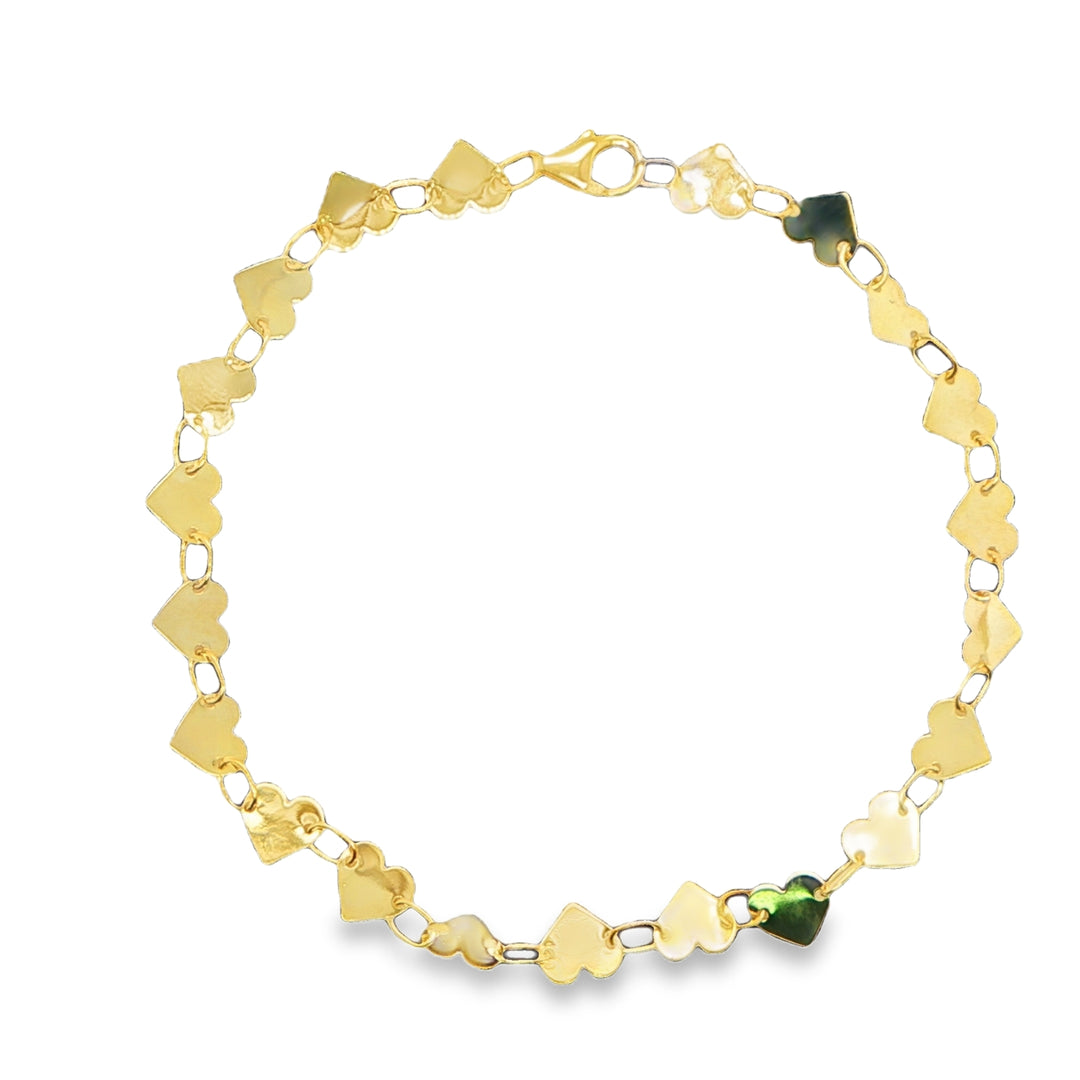 14K Yellow Gold Heart Link Bracelet