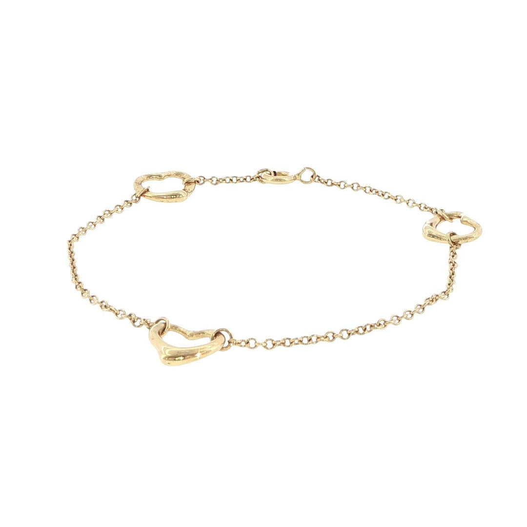 Tiffany & Co. Elsa Peretti 18K Yellow Gold Three Heart Station Bracelet