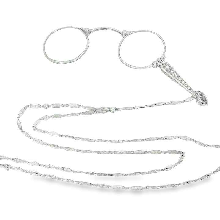 Antique Platinum Filigree Lorgnette Glasses with Old Mine Cut Diamonds