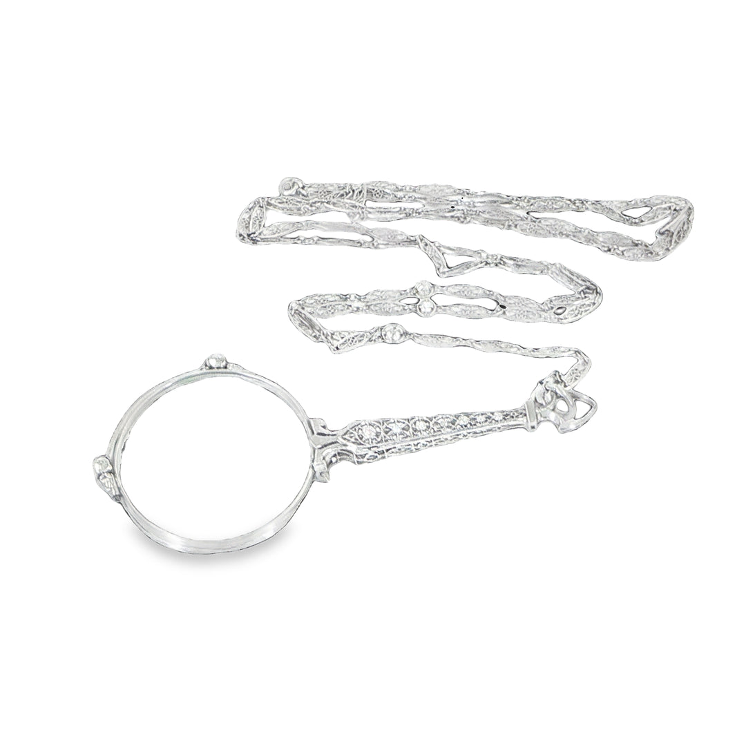 Antique Platinum Filigree Lorgnette Glasses with Old Mine Cut Diamonds