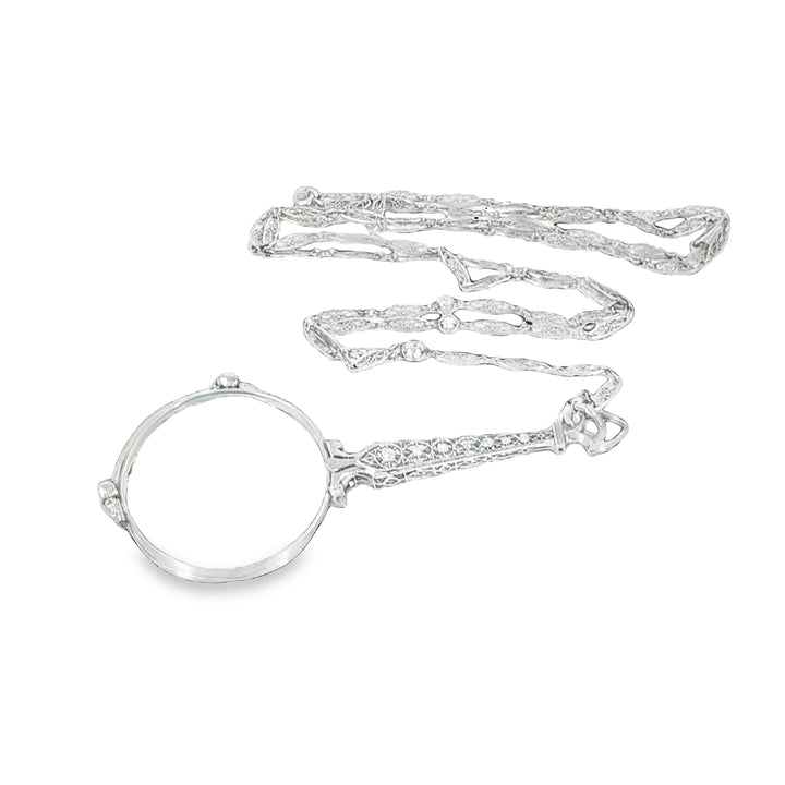 Antique Platinum Filigree Lorgnette Glasses with Old Mine Cut Diamonds