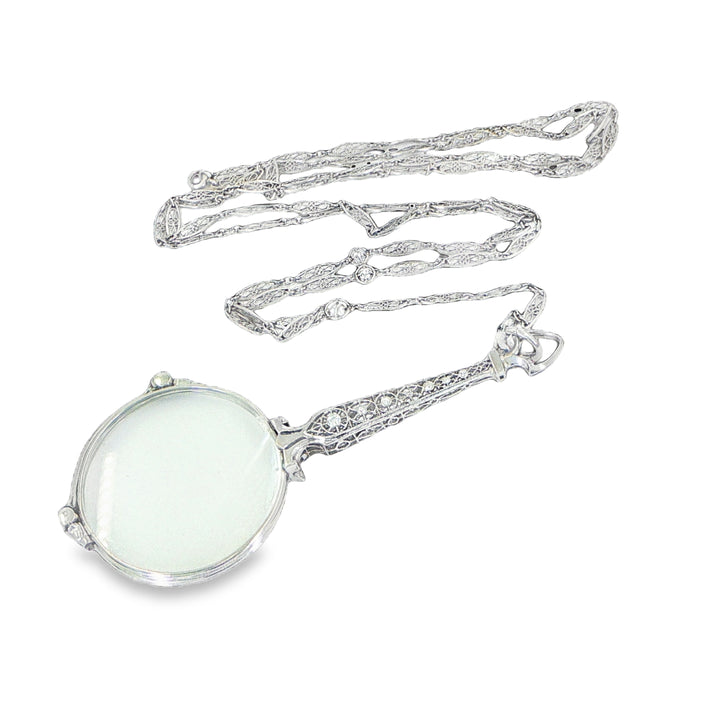 Antique Platinum Filigree Lorgnette Glasses with Old Mine Cut Diamonds