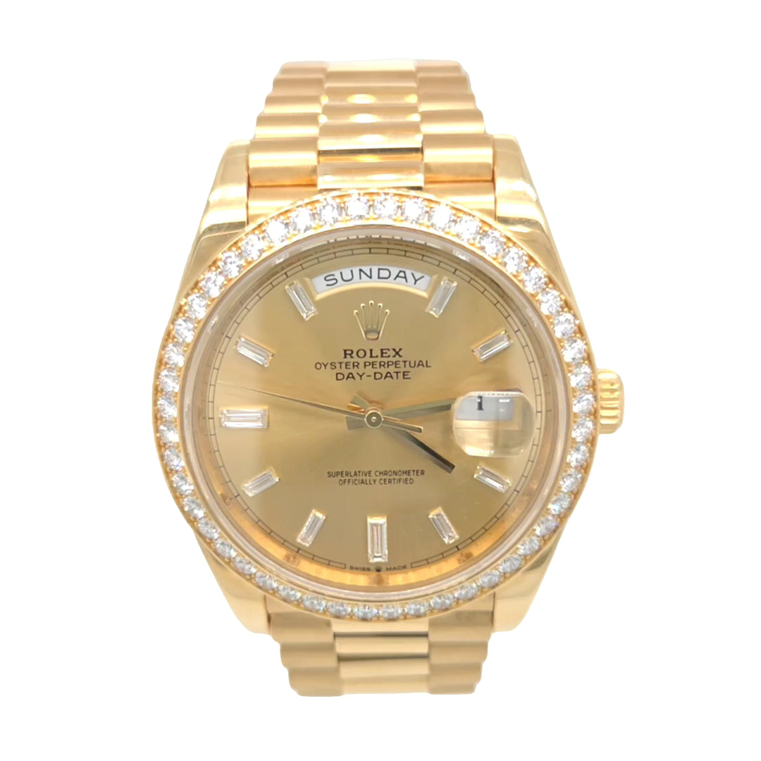 40mm Rolex Day-Date with Factory Diamond Dial Bezel – 18K Yellow
