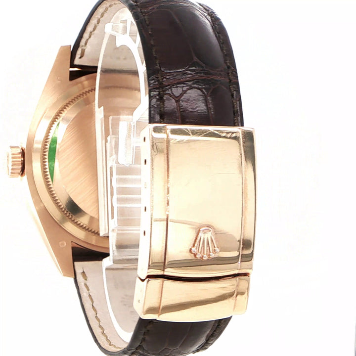 42mm Rolex Sky-Dweller 18K Rose Gold Fluted Bezel Chocolate Arabic Dial Brown Alligator