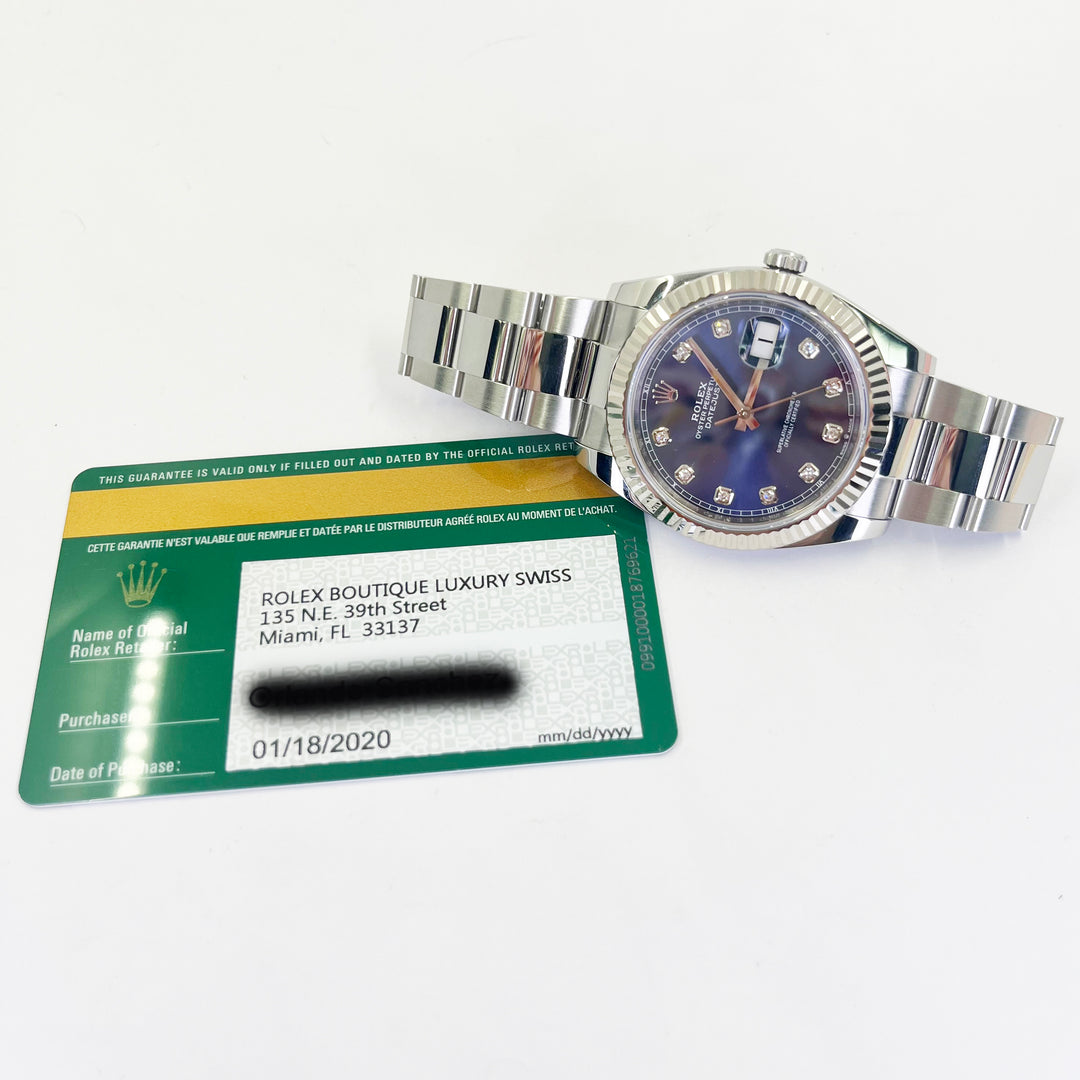 Rolex Datejust 41mm Steel & White Gold Blue Diamond Dial