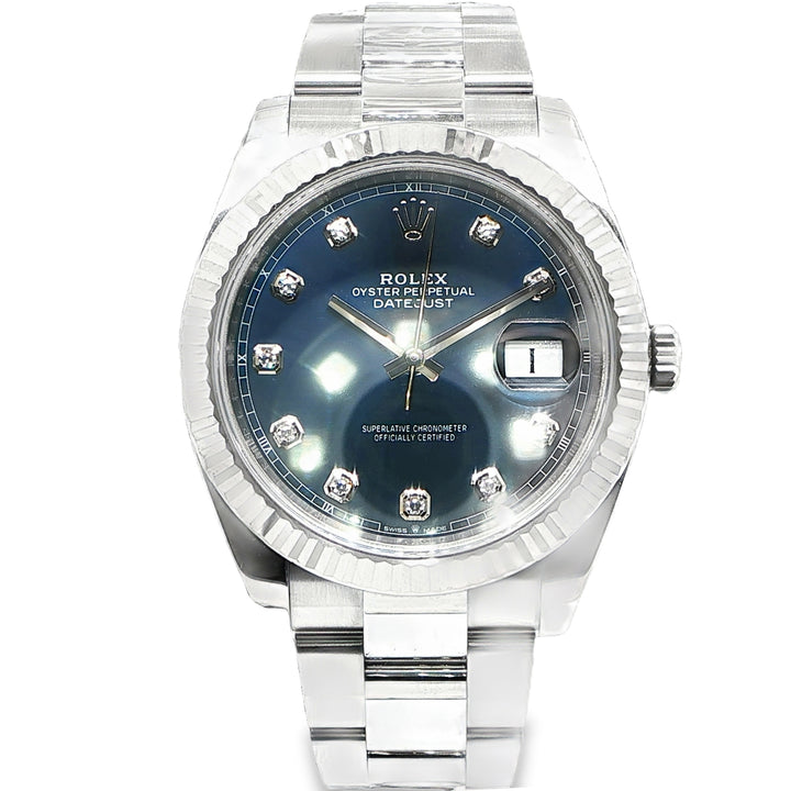 Rolex Datejust 41mm Steel & White Gold Blue Diamond Dial